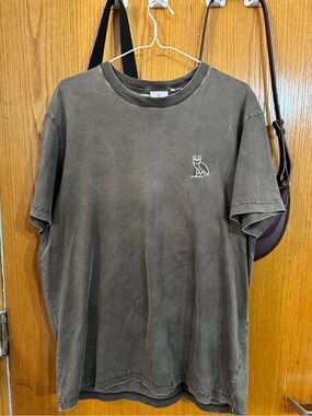 OVO Crewneck Tee with Signature Owl in Washed Brown